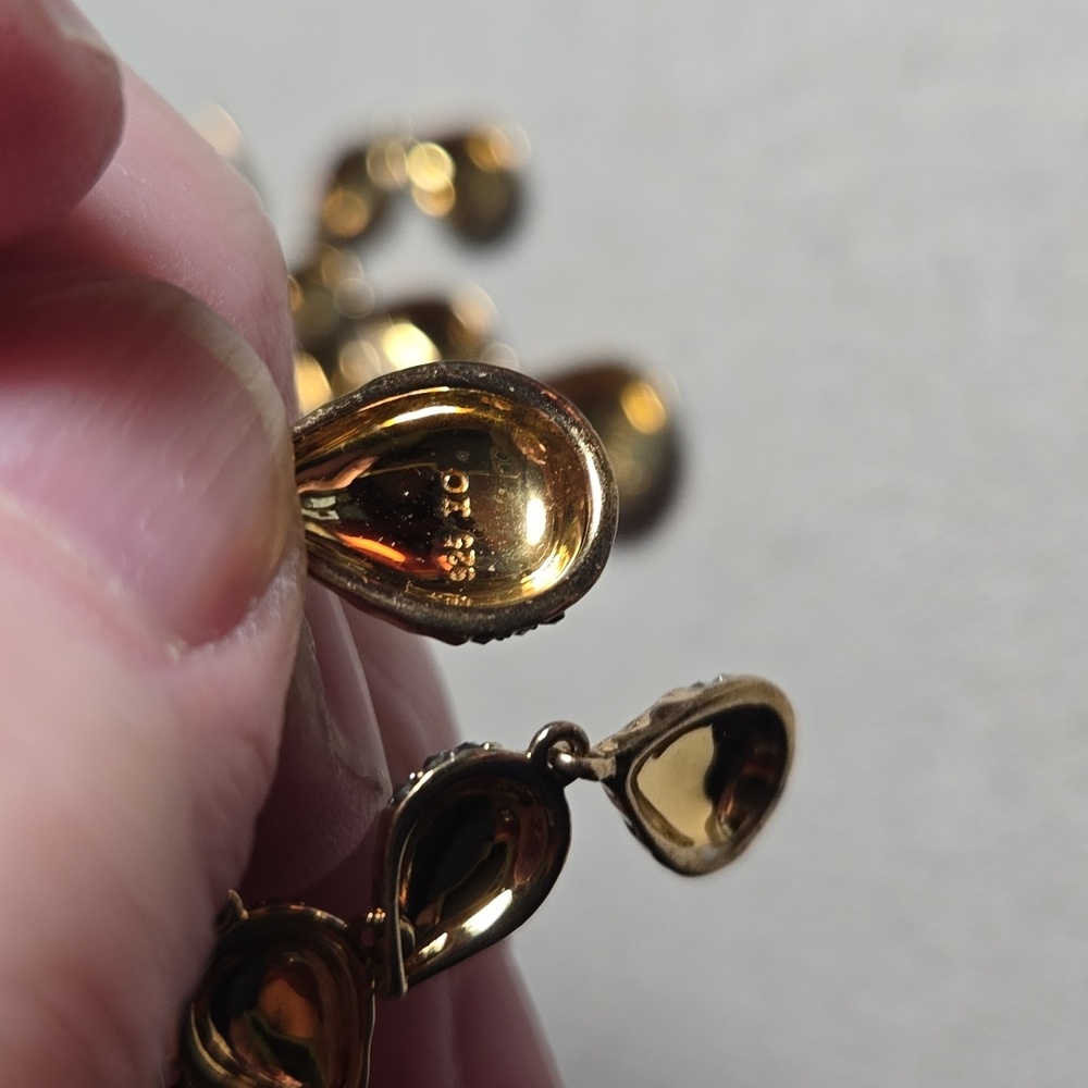 Sterling Silver Vermeil Marcasite Teardrop Chandelier Lever Back Earrings - Picture 4 of 4